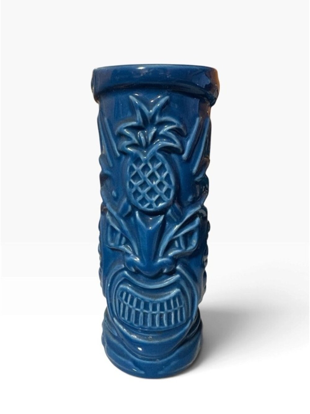 -TOMMY BAHAMA - Ceramic Blue TIKI MUG - Hawaiian Pineapple 7" tall RUM GLASS